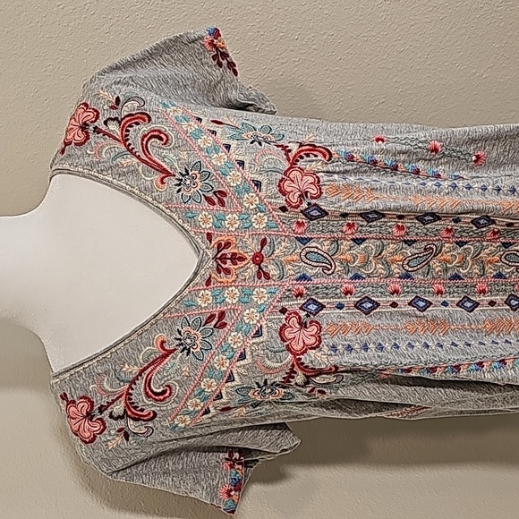 Johnny Was Tua Knit Drape Top Shirt Blouse Short Sleeve V-neck Pullover Floral S - Picture 3 of 16